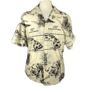 Howie Vintage Aloha Hawaiian Shirt XL Hawaii Island Chart Map USA Beach Style